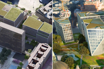 Team Urbis1 forslag til ventre og Team G8+-forslaget til høyre.