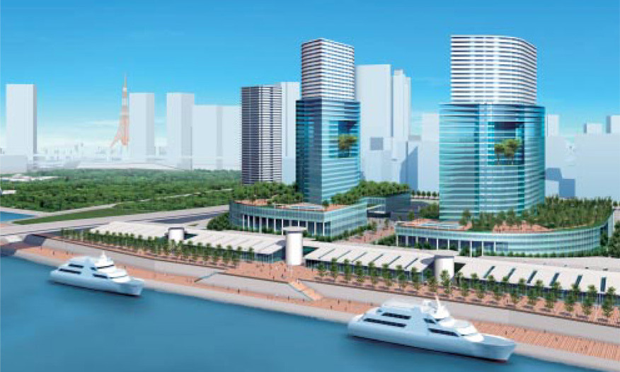 3D-illustrasjon av de nye planene for Tsukiji-området. Ill.: Tokyo 2006 Olympic Games Bid Promotion Office.