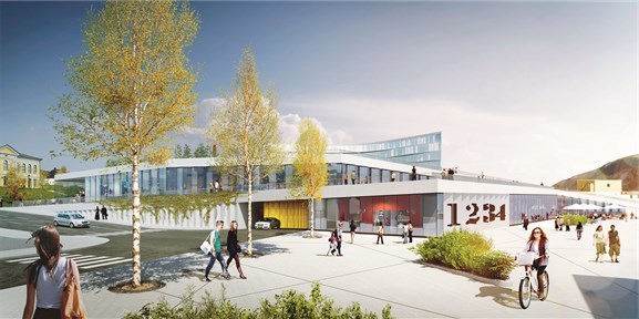 Mack-kvartalet sett fra Framsenteret og Polaria, med kaipromenaden ut til høyre og Muséparken til venstre. Foto: AT Plan & Arkitektur Mack-kvartalet sett fra Framsenteret og Polaria, med kaipromenaden ut til høyre og Muséparken til venstre. Foto: AT Plan & Arkitektur