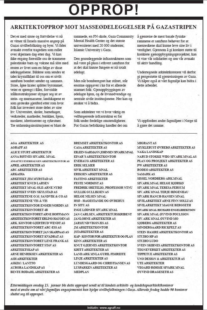 Oppropet som ble publisert som helside i Dagbladet lørdag 17. januar.