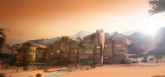 Haptic Arkitekter nyter godt av et internasjonalt miljø og gode flyforbindelser i London. Over: Et øko-hotell er under prosjektering i ørkenen i Nord-Afrika.