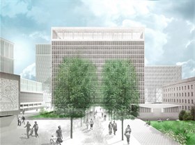 Høyblokka med Y-blokka, sett fra Akersgata. Høyblokka med Y-blokka, sett fra Akersgata.