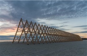Rintala Eggertsons installasjon laget til festivalen Salt utenfor Bodø, blåste overende i et uvær tidligere i år. Foto: Rintala Eggertsson Architects Rintala Eggertsons installasjon laget til festivalen Salt utenfor Bodø, blåste overende i et uvær tidligere i år. Foto: Rintala Eggertsson Architects