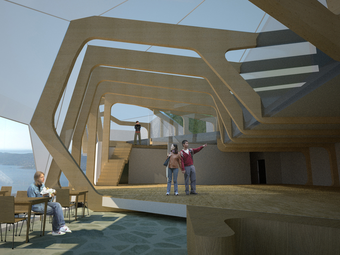  Arkitekten har gitt et enestående svar på ønsket om en bygning for unike
opplevelser og utsikt under tak hele året, mener evalueringsutvalget. Ill:
Arkitekten.
