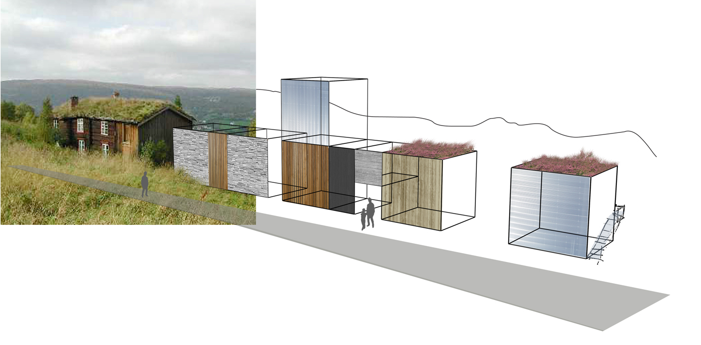 Vinneren har hentet inspirasjon fra trønderlånet til et moderne rekkehus. Ill: Lerche Arkitekter AS.