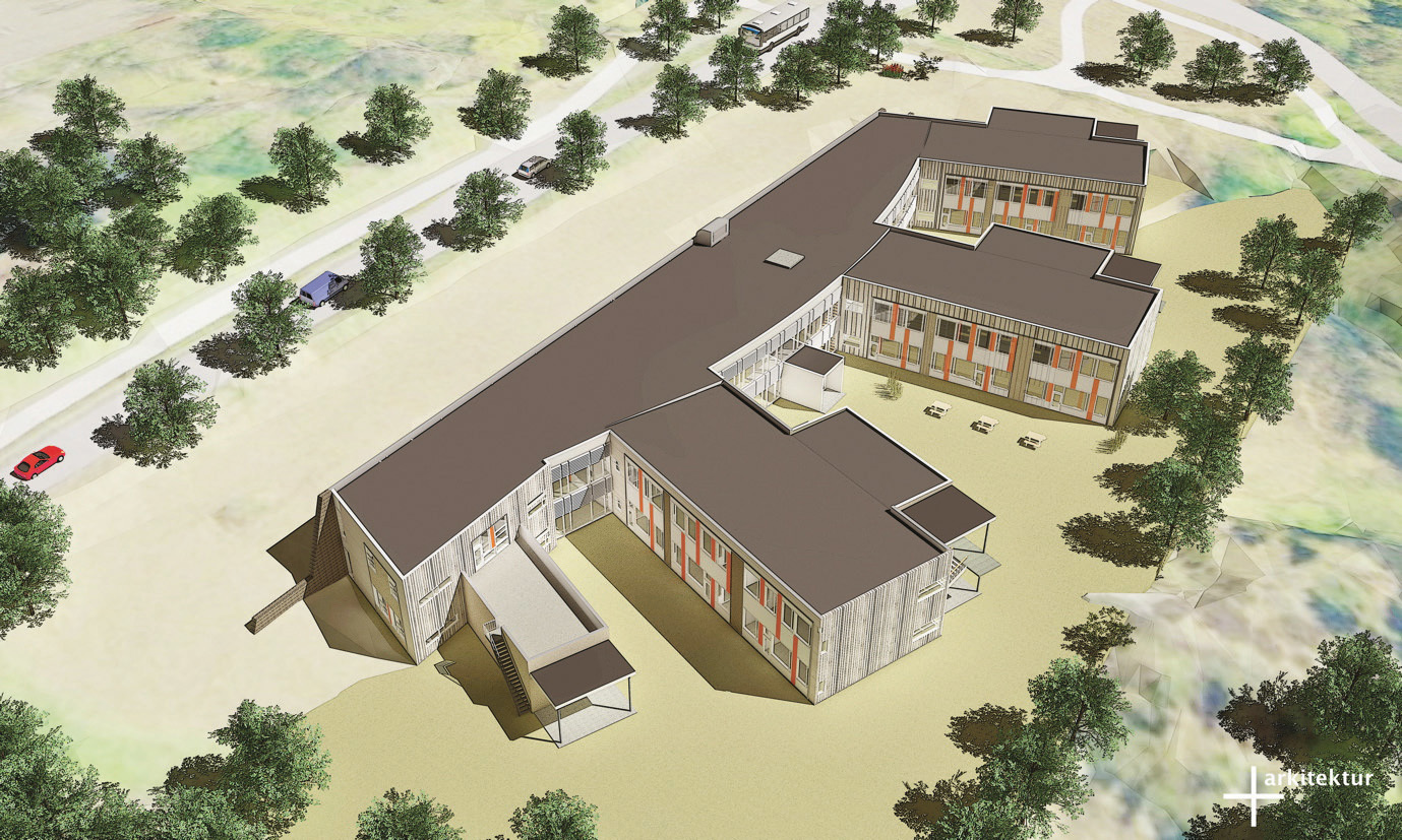 Plus Arkitektur mener å ha videreført intensjonene til forgjengeren Lille Frøen i prosjekteringen av Son skole . Illustrasjon: Plus Arkitektur AS.