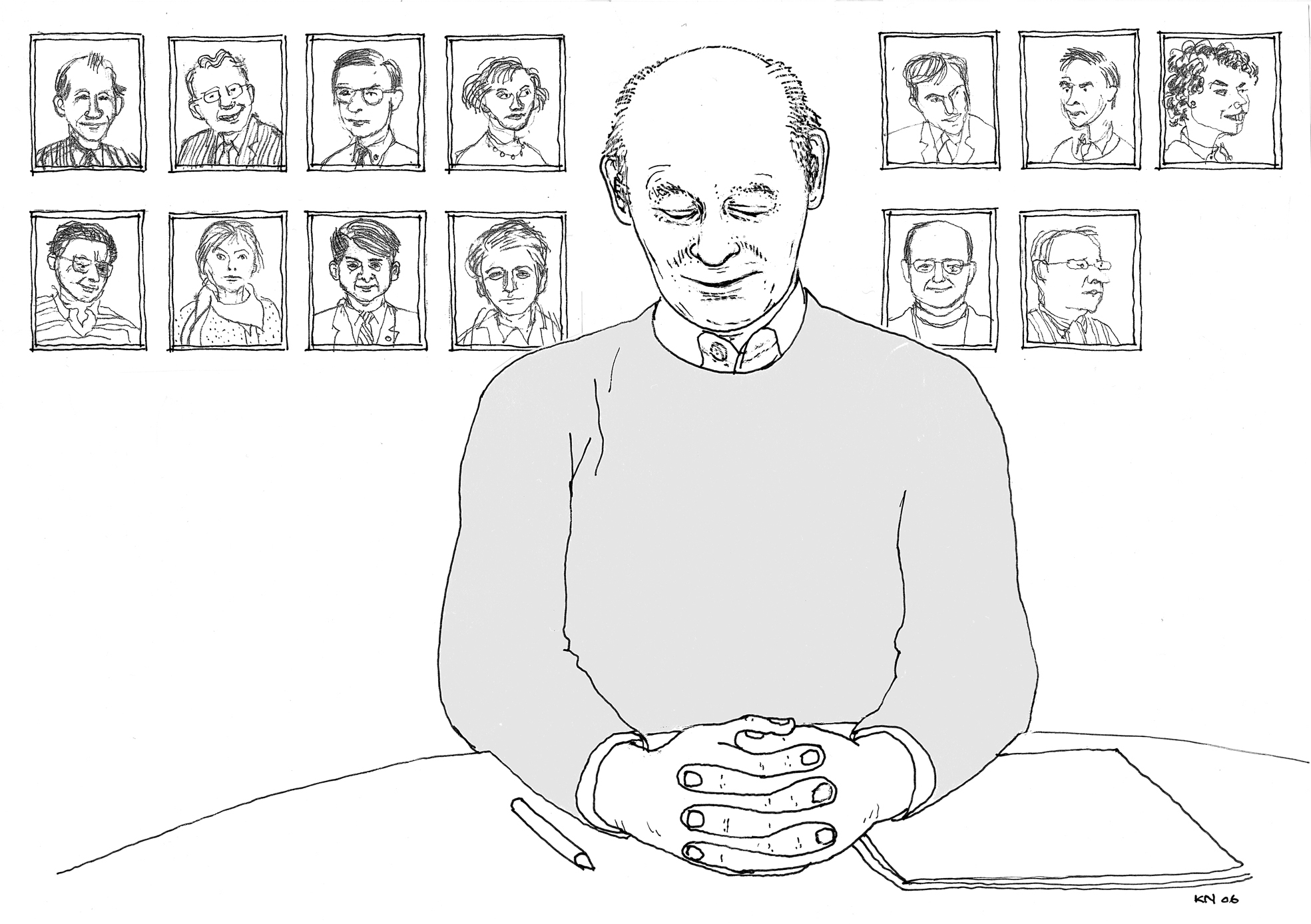 Hans-Henrik Halvorsen, tidligere direktør i NAL og styreleder i Den Norske Fagpresses Forening fra 1996 til 1999, var opptatt av fagpressens muligheter gjennom bevisstgjøring av formidlingsrollen. Tegning: Kjell Norvin.