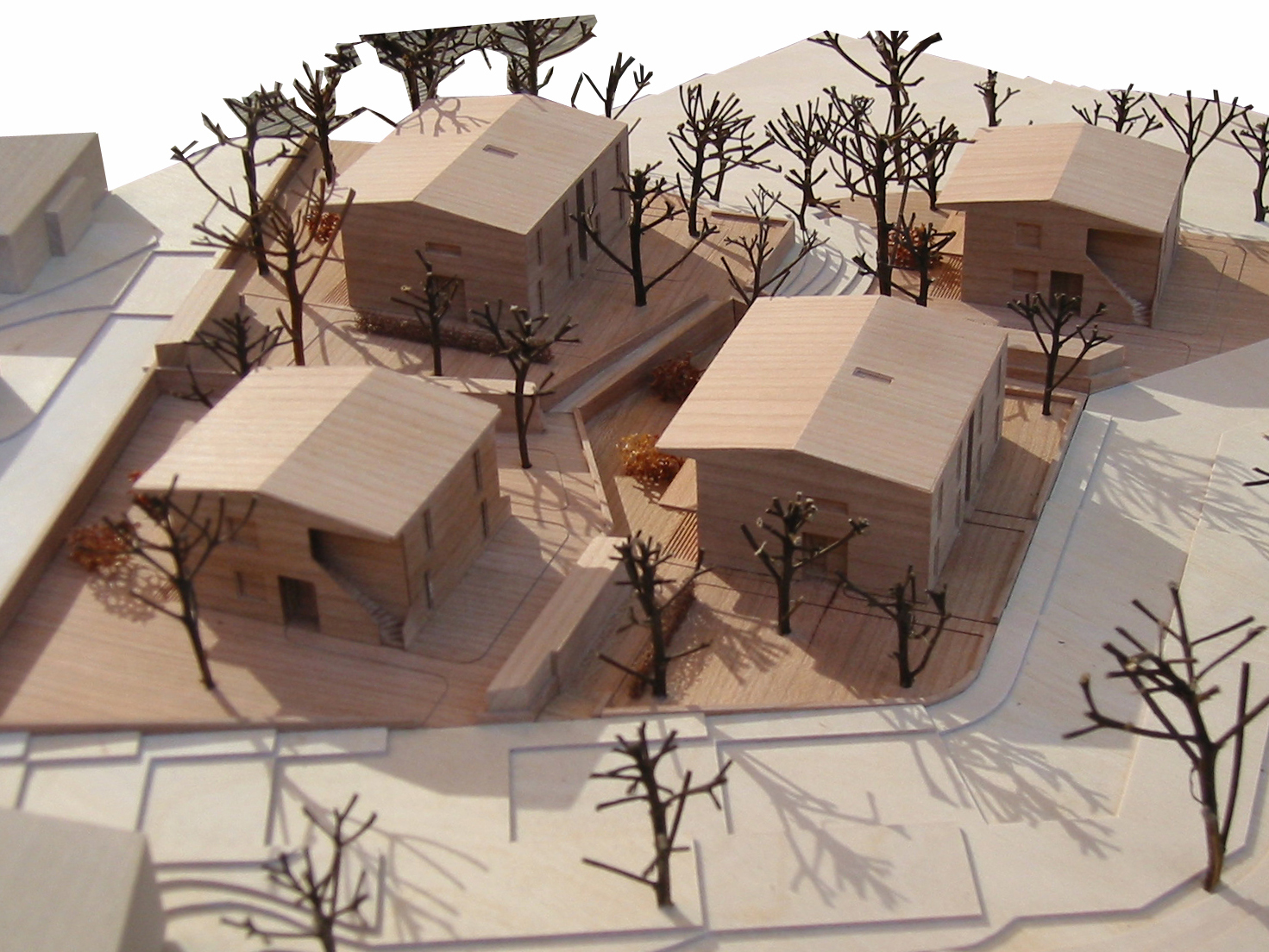 Thomas Falkenberg foreslår i sitt prosjekt å bruke massivtre-elementer i yttervegger, etasjeskillere, vertikale skillevegger og tak, svært positivt ifølge juryen. Modell: Erik Schmidt.