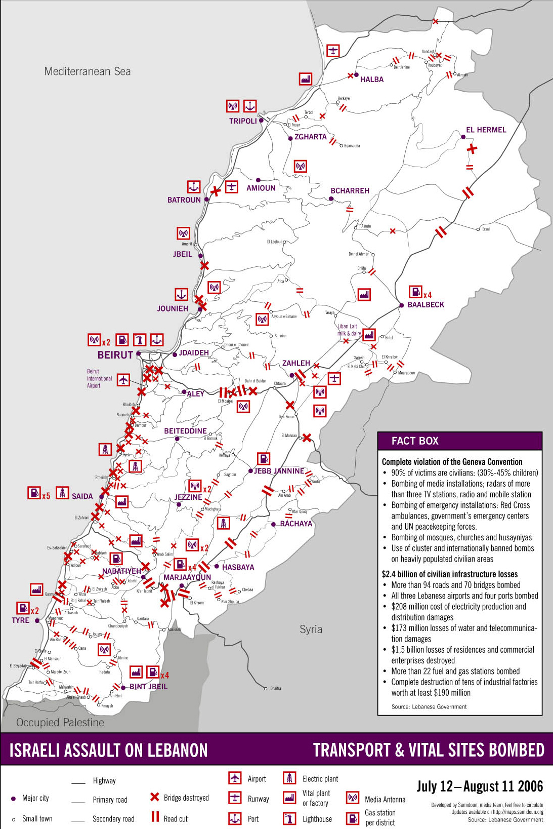 Israelske angrep på transportsystemet i Libanon. Ill.: Samidoun Media Team.