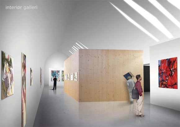 Interiørperspektiv fra kunstgalleriet. Illustrasjon: Arkitekten