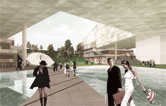 Under utkraginga på nybygget. Perspektiv: Arkitekten Under utkraginga på nybygget. Perspektiv: Arkitekten