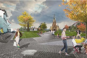 Kirketomta i Kragerø. Illustrasjon: Mareld landskapsarkitekter Kirketomta i Kragerø. Illustrasjon: Mareld landskapsarkitekter