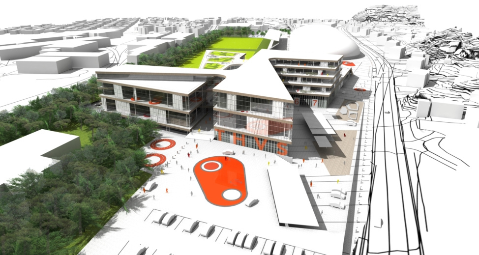 Situasjonsplanen i fugleperspektiv. Ill.: Arkitekten. Situasjonsplanen i fugleperspektiv. Ill.: Arkitekten.