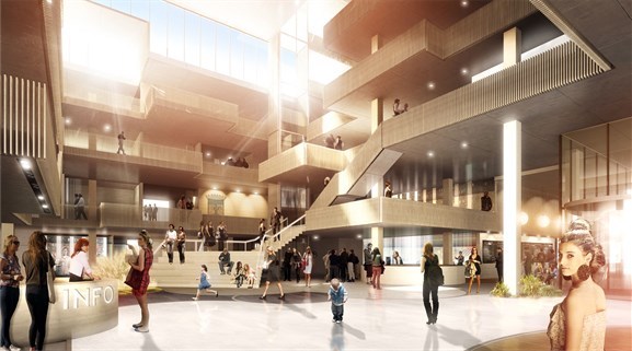 Kontorene er organisert rundt et samlende atrium over fire etasjer. Ill: Arkitekten Kontorene er organisert rundt et samlende atrium over fire etasjer. Ill: Arkitekten