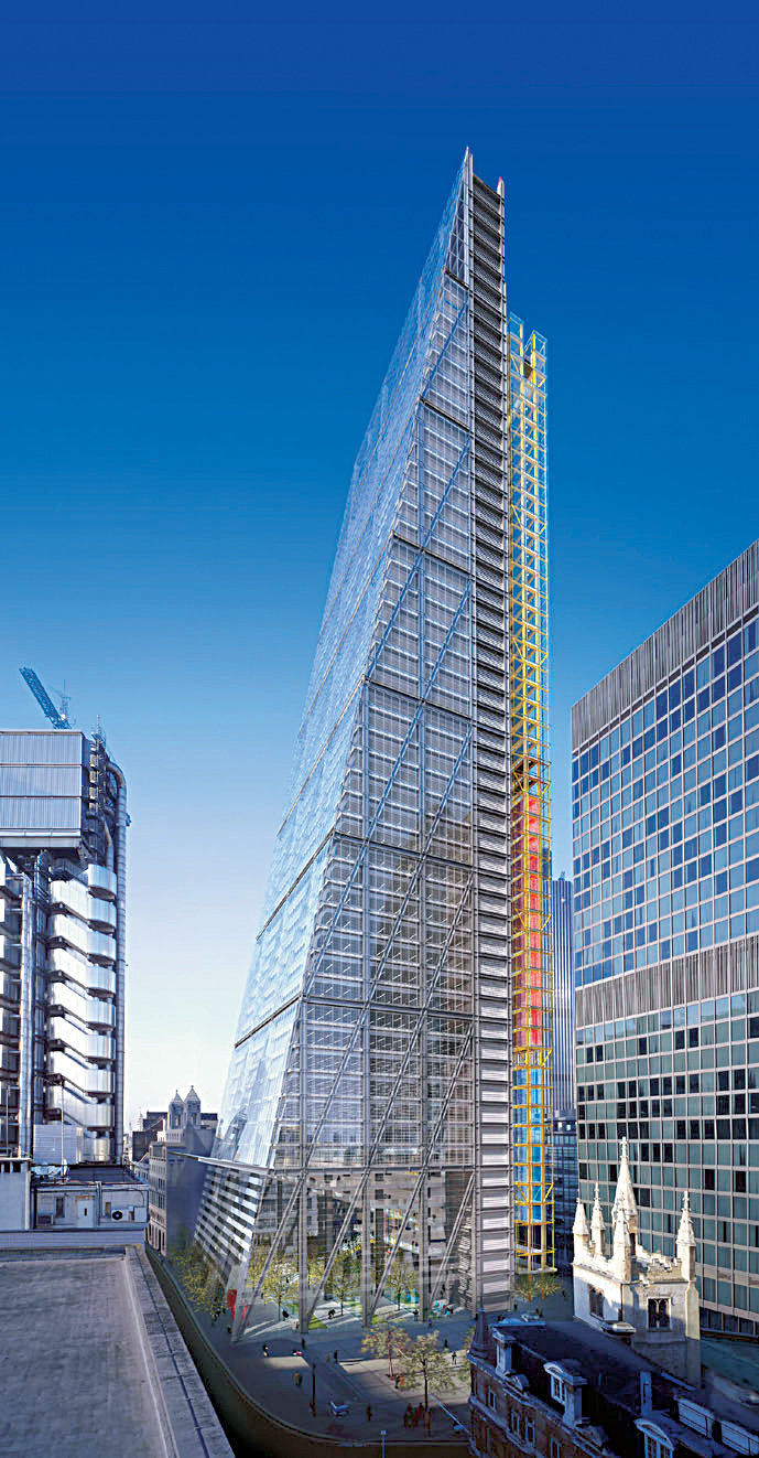 To nykommere i Europas finansielle sentrum: t.v. 122 Leadenhall Street (prosjektert), arkitekt Richard Rogers Partnership, t.h. Foster and Partners «The Gerkhin».