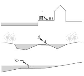 Snitt av betongtribunen, med forslag til ulik bruk Illustrasjon: Arkitekten Snitt av betongtribunen, med forslag til ulik bruk Illustrasjon: Arkitekten