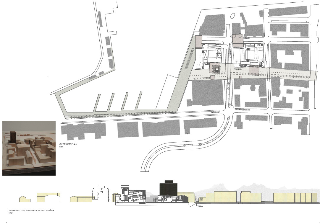 De to kvartalene ligger bakenfor hverandre, adskilt av Hålogalandsgata. Ill.: DRDH Architects LTD.