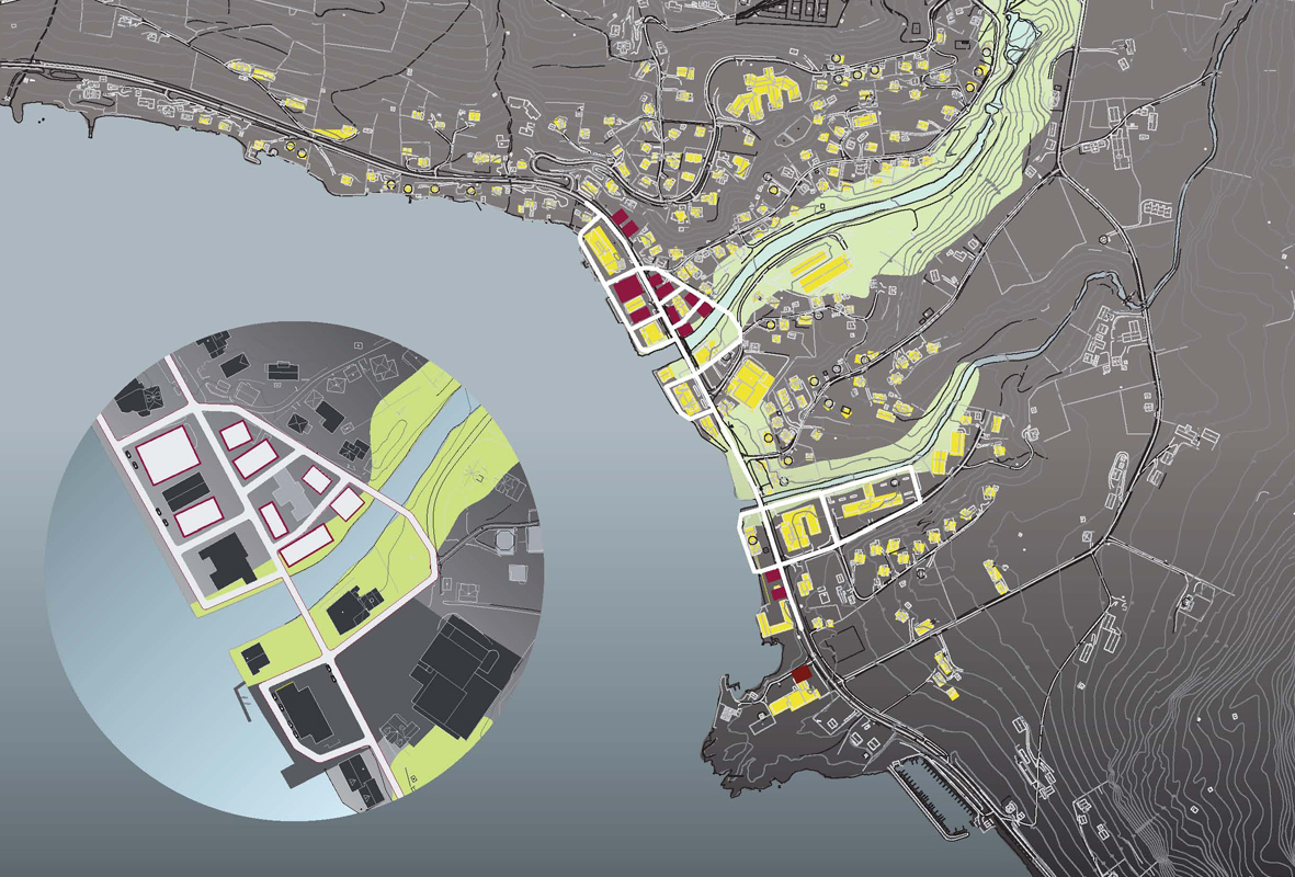 Prosjektet foreslår fortetting i sentrum i form av kvartalstruktur. Illustrasjon: Smedsvig Landskapsarkitekter