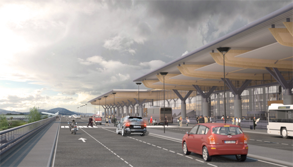 Terminalen sett fra øvre forplass. Illustrasjon: Arkitekten