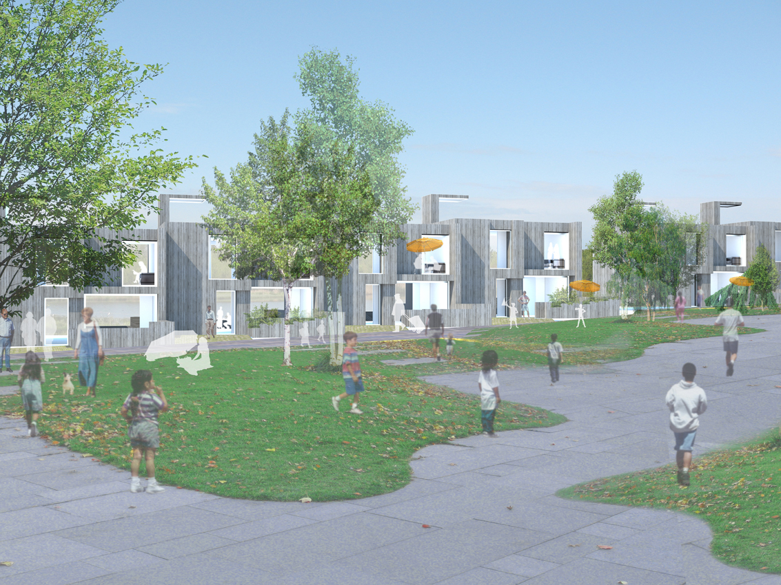 Et attraktivt og variert bomiljø, miljøbevissthet, bruk av tre, universell utforming og lokal håndtering av overvann, var noen av grunnene til at HRTB gikk av med seieren. Illustrasjon: HRTB Et attraktivt og variert bomiljø, miljøbevissthet, bruk av tre, universell utforming og lokal håndtering av overvann, var noen av grunnene til at HRTB gikk av med seieren. Illustrasjon: HRTB