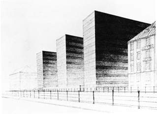 Mies van der Rohe og prosjekt for nazi-Tysklands nye Reichbank, perspektiv.