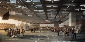 Illustrasjonen viser Portalen, et sted for resirkulering av bygninger og et møtested for utveksling av informasjon om bytransformasjonene. Illustrasjon: Ghilardi+Hellsten og White arkitekter Illustrasjonen viser Portalen, et sted for resirkulering av bygninger og et møtested for utveksling av informasjon om bytransformasjonene. Illustrasjon: Ghilardi+Hellsten og White arkitekter