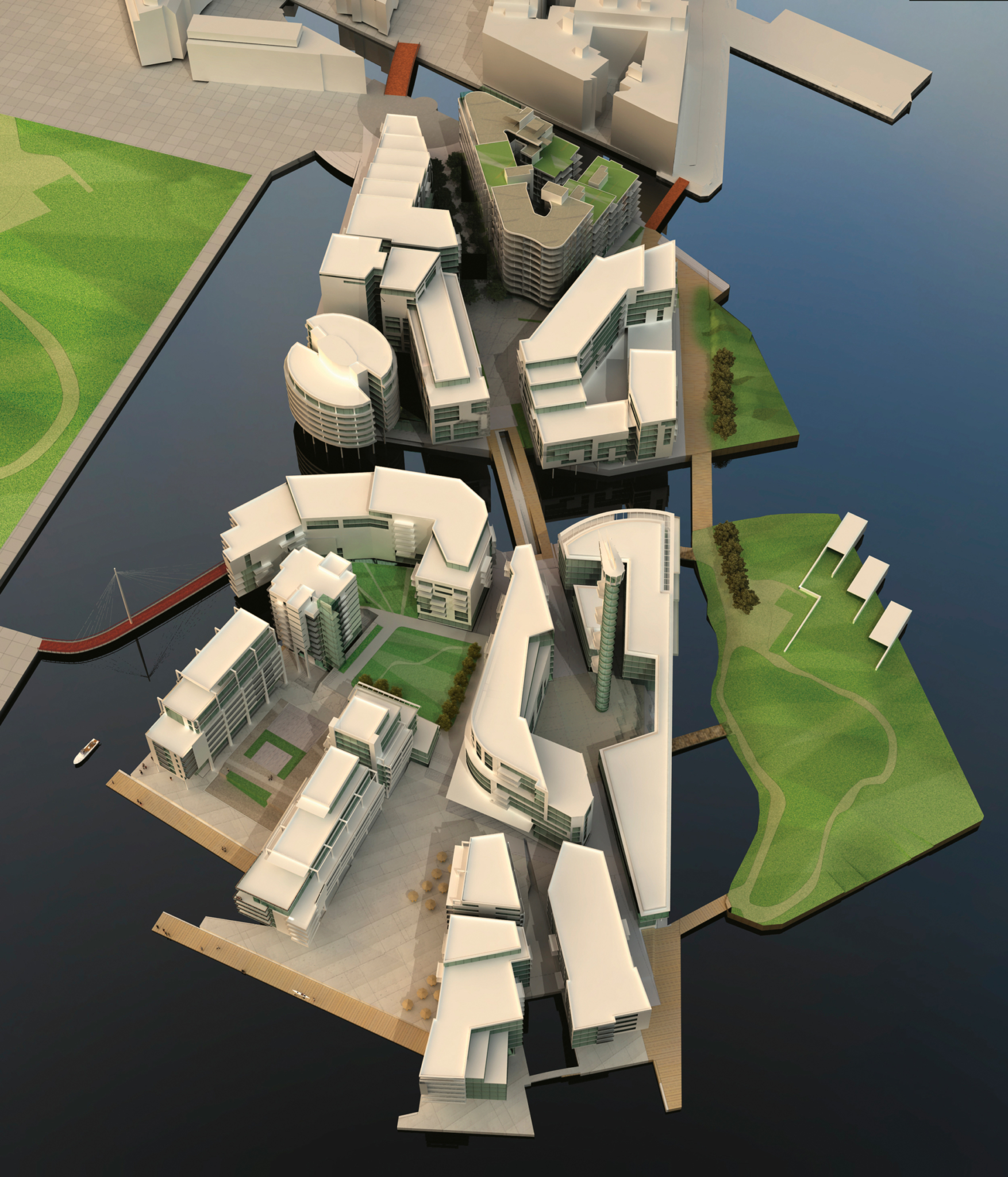 På Tjuvholmen i Oslo er det mange eksempler på uhensiktsmessige planløsninger, skriver artikkelforfatteren. Utsnitt av modell av utbyggingen på Tjuvholmen. Ill.: Knut Ramstad, Selvaag BlueThink 