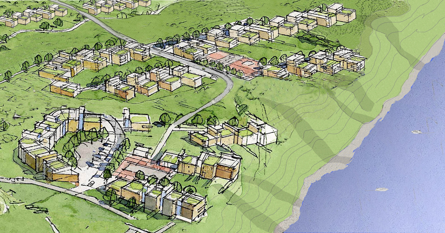 Bebyggelsen er organisert i tun. Perspektiv: Arkitekten.