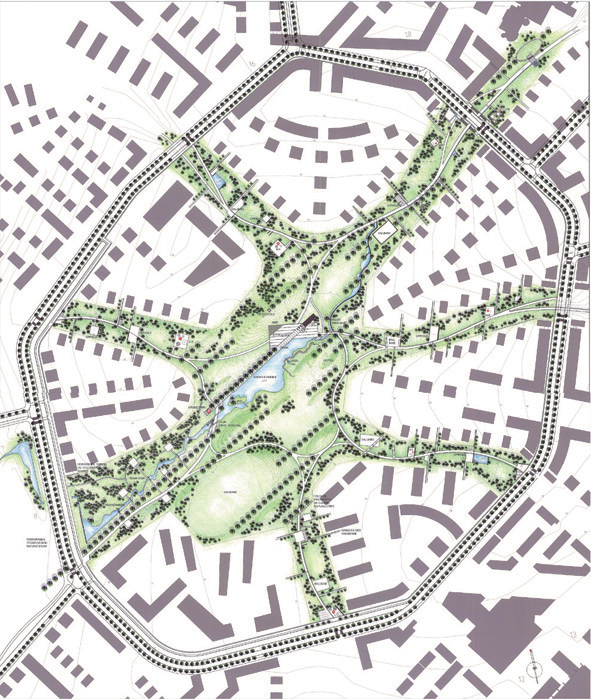 Planen for sentralparken har et godt samspill mellom de grønne korridorene og boligområdene. Planen for sentralparken har et godt samspill mellom de grønne korridorene og boligområdene.