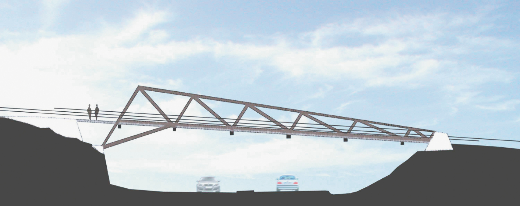 Broer er viktige elementer i Statens veg­vesens planer for ny E6 gjennom jordbrukslandskapet mellom 
Gardermoen og Biri. På bildet Kolomoen-krysset, ny bru for Rv 3 over firefelts E6. Ill.: Morten Løvseth Arkitekter AS