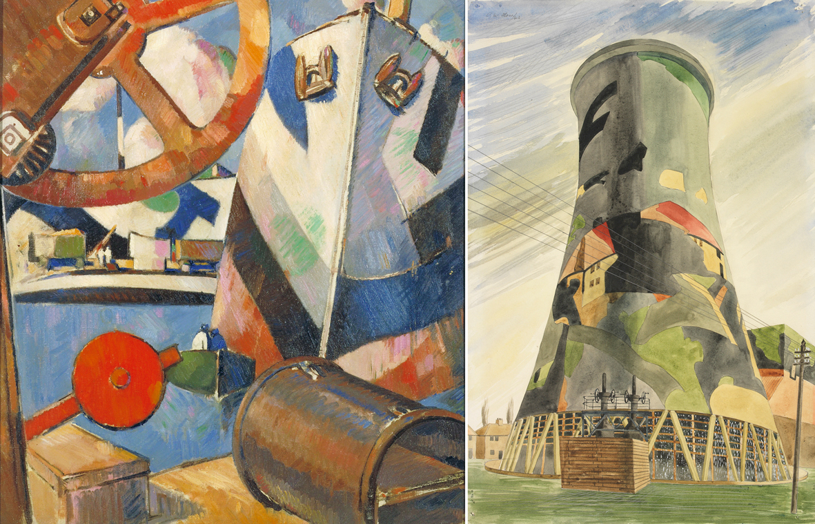 Kamuflasjens begynnelse: Fra Portsmouth havn 1918, malt av J.D. Fergusson. ©The Fergusson Gallery, Perth and Kinloss
Council, Scotland Imperial War Museum.