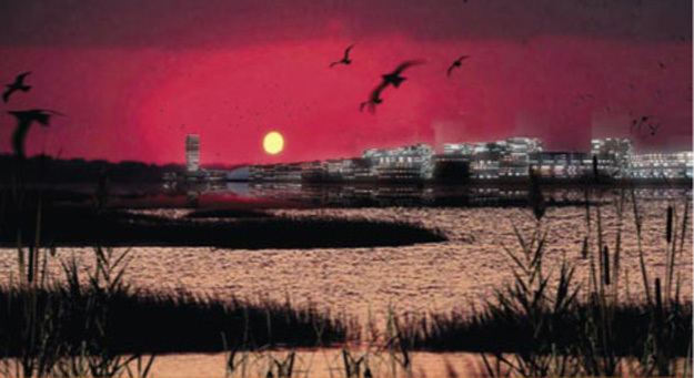 Framtidsvisjon av øko-byen Dongtan. Ill.: Arup.