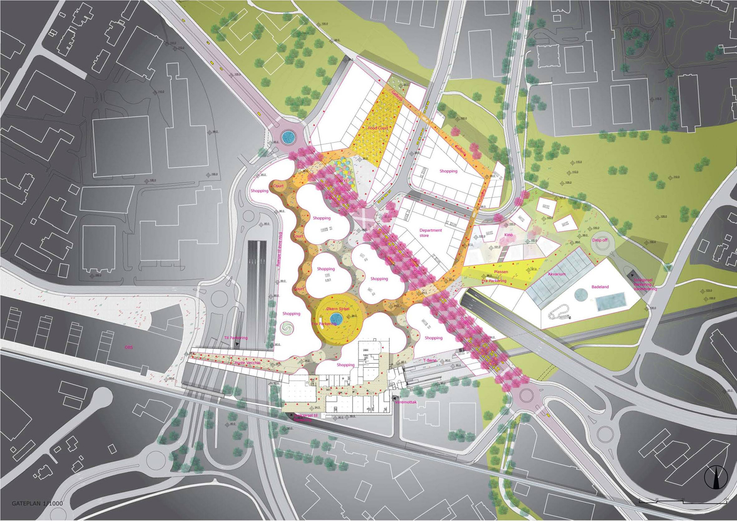 Oversiktsbilde over konkurranseområdet. Ill.: Ghilardi & Hellsten Arkitekter og Spacegroup. Oversiktsbilde over konkurranseområdet. Ill.: Ghilardi & Hellsten Arkitekter og Spacegroup.