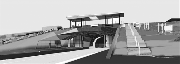 Sundvollen stasjon slik den framstilles i Bane NORs foreløpige utkast, planleggingen er fortsatt på et tidlig planstadium. Illustrasjon Bane NOR/NAA AS