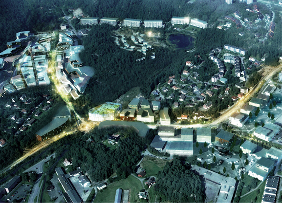 Glassklart Røa er ikke et sted folk besøker, og selv fastboende har knapt et sted å sette seg ned. Dette skal endre seg med LPOs nye prosjekt. 
Illustrasjon LPO