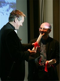 Grosch-vinnerne 2012: Fra venstre Kjetil Trædal Thorsen og Craig Dykers. Foto: Margit T. Ruud