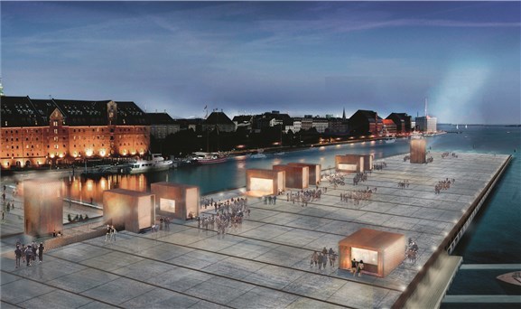 Kvæsthusbassenget og Kvæsthusplassen skal bli «et fleksibelt byrum med plads og faciliteter til en mangfoldighed af aktiviteter - teater, beach volley, marked, dans, friluftsfilm». Ansvarlig for prosjekteringen er
Lundgaard & Tranberg, som også tegnet naboen
Skuespilhuset. Kvæsthusprosjektet er et partnerskap mellom Kulturdepartementet og Realdania, som har bidratt med hele 590 millioner danske kroner.
Foto: Lundgaard & Tranberg Arkitekter Kvæsthusbassenget og Kvæsthusplassen skal bli «et fleksibelt byrum med plads og faciliteter til en mangfoldighed af aktiviteter - teater, beach volley, marked, dans, friluftsfilm». Ansvarlig for prosjekteringen er
Lundgaard & Tranberg, som også tegnet naboen
Skuespilhuset. Kvæsthusprosjektet er et partnerskap mellom Kulturdepartementet og Realdania, som har bidratt med hele 590 millioner danske kroner.
Foto: Lundgaard & Tranberg Arkitekter