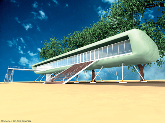 Den midlertidige Kunsthallen er nå under oppføring på Tullinløkka. mmw.no  illustrasjon Jon Arne Jørgensen.