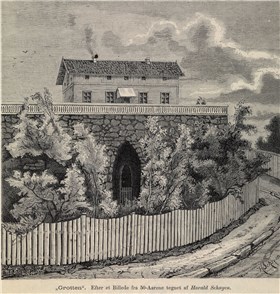 Grotten tegnet av Harald Schøyen fra 1850-årene Illustrasjon: Oslo Museum, Bymuseet