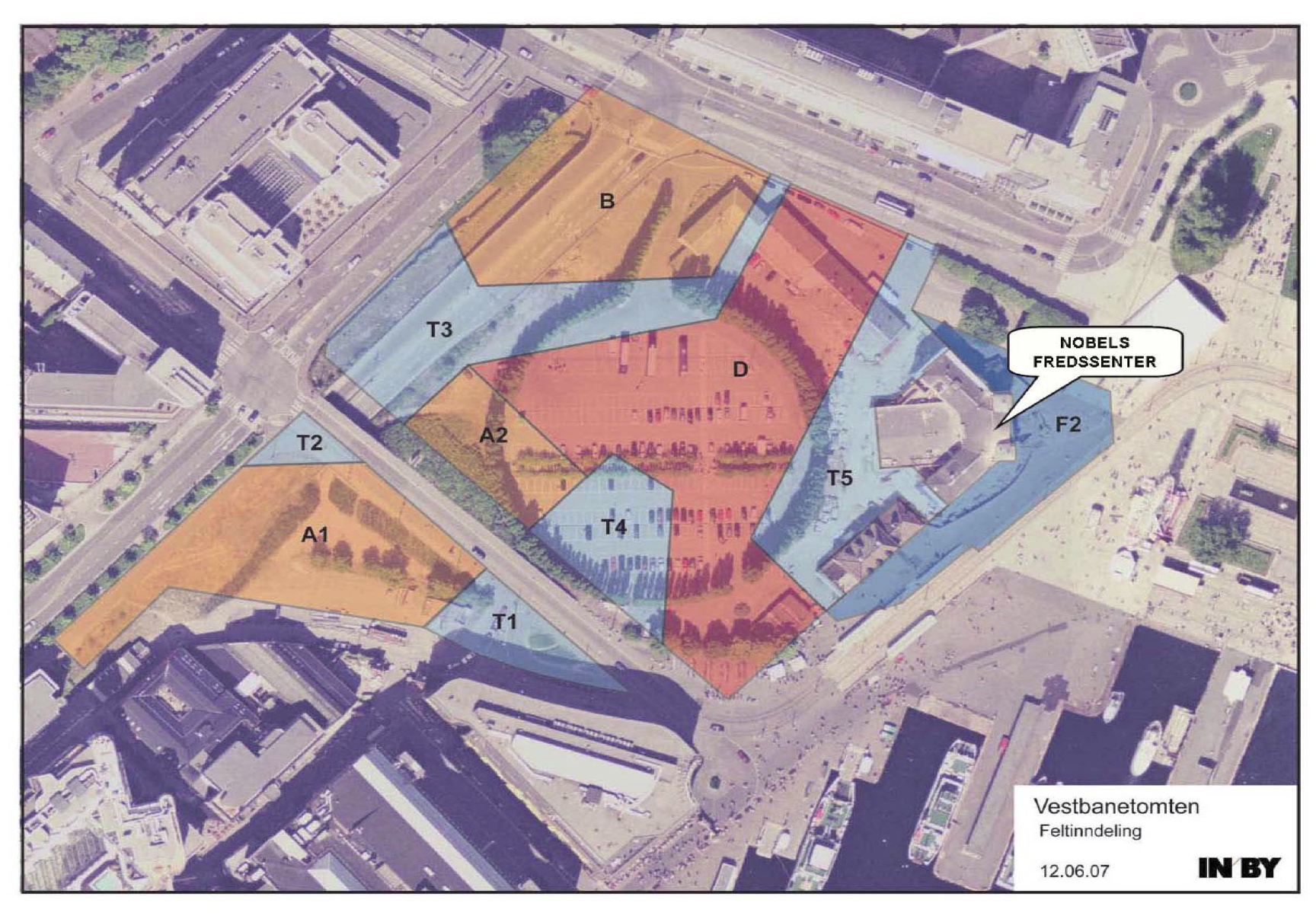 Vestbanetomta feltinndeling. Ill: InBy.