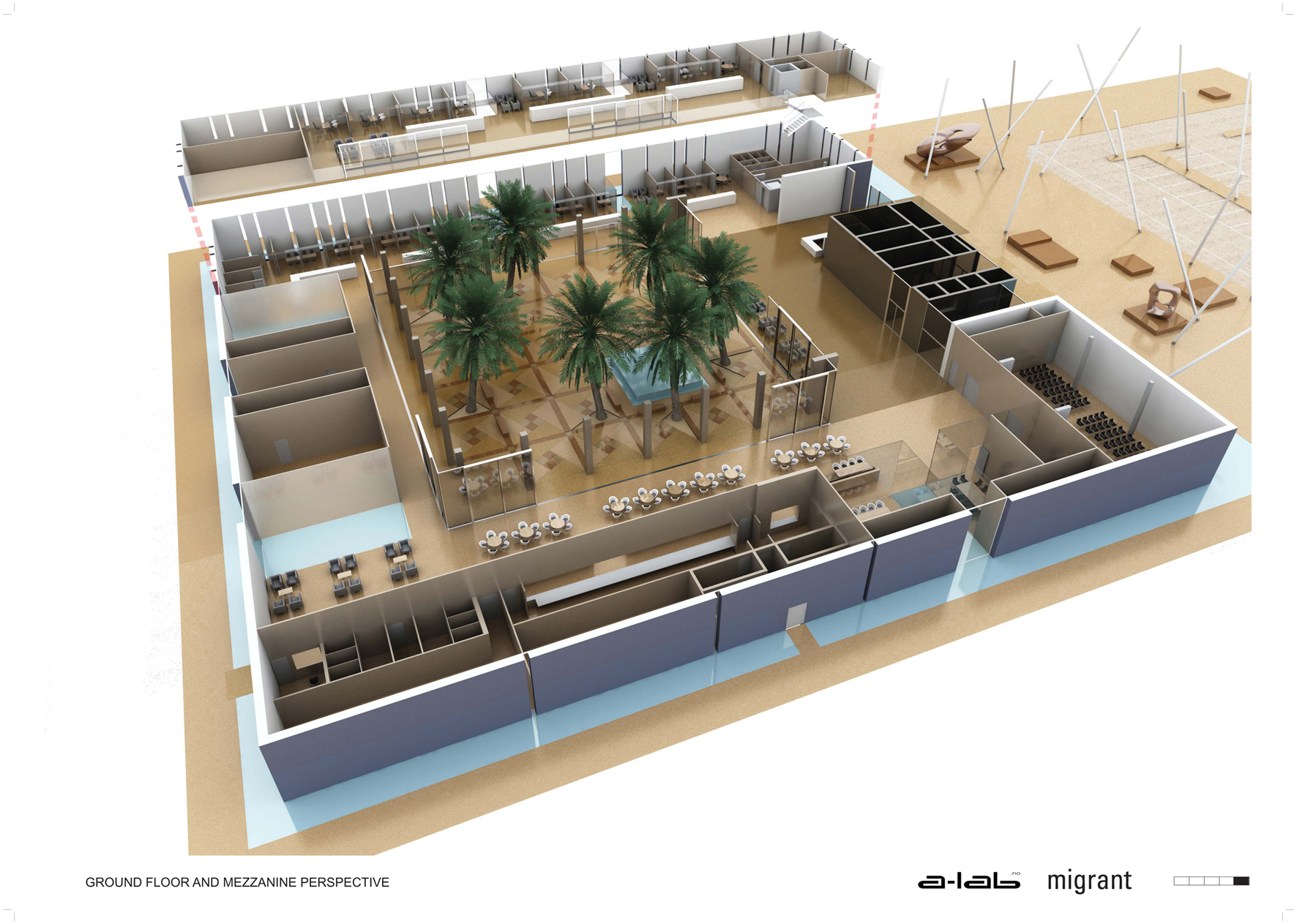 Plan 1, 3D-modell. Ill.: A-lab. Plan 1, 3D-modell. Ill.: A-lab.