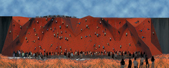 The Climbing Wall. I stedet for å være et utilgjengelig skille blir veggen et aktivt element som skaper møtesteder. Alle illustrasjoner: Arkitekten.