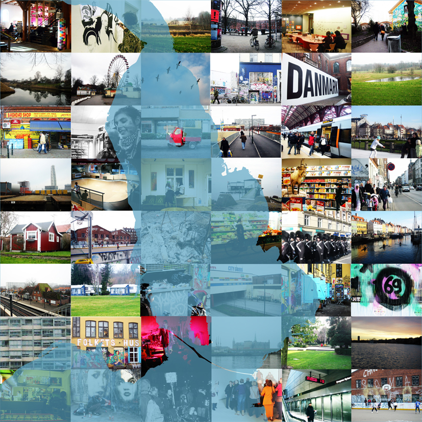 Collagen visualiserer prosjektets prosessorienterte mangfoldighet og vilje
til å inkludere ulike aktører i utviklingen av Øresundsvisjonen.
(Illustrasjon ved arkitekten.)