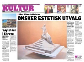Faksimile: Lofotpostens oppslag om den foreslåtte statuen på torget i Svolvær.