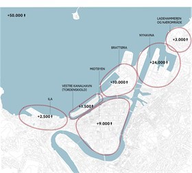 Slik ser Ole Wiig for seg at Trondheim kan spre boliger for 50.000 nye innbyggere. Illustrasjon: Arkitektfirmaet Narud Stokke Wiig (NSW) / RIFT