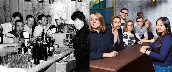 I utstillingen «Om å komme til» på Nasjonalmuseet gjenskaper Transborder Studio scenen fra et gammelt bilde fra Boris Gleb bar. Fra venstre: Margrete Bjone Engelien, Håvard Skarstein, Øystein Rø, Fredrikke Frølich, Espen Røyseland, Gauthier Durey, Emilie Bergrem og Phoebe Chu. Originalfotoet fra 1965 (t.v.) viser glade bargjester som nyter det kortvarige visumfritaket i turistmagneten Boris Gleb. Foto: Ingvil Skeie Ljones/Varanger museum I utstillingen «Om å komme til» på Nasjonalmuseet gjenskaper Transborder Studio scenen fra et gammelt bilde fra Boris Gleb bar. Fra venstre: Margrete Bjone Engelien, Håvard Skarstein, Øystein Rø, Fredrikke Frølich, Espen Røyseland, Gauthier Durey, Emilie Bergrem og Phoebe Chu. Originalfotoet fra 1965 (t.v.) viser glade bargjester som nyter det kortvarige visumfritaket i turistmagneten Boris Gleb. Foto: Ingvil Skeie Ljones/Varanger museum