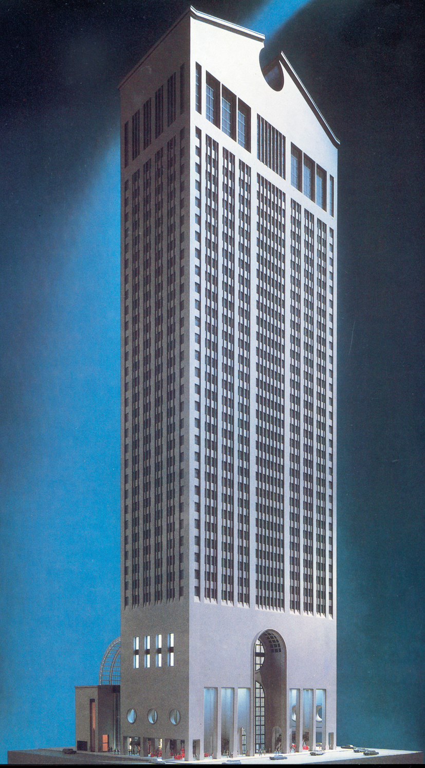 Modell av AT & T Corporate Headquarters på Manhattan, 1979, Johnson/Burgee.