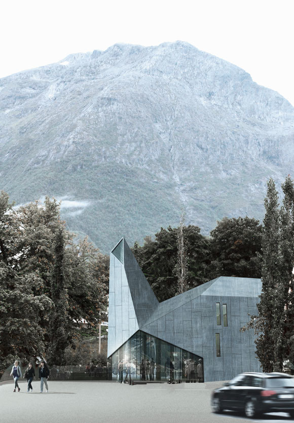  Vinnerprosjektet er forankret i en
innovativ tolkning av naturens fantastiske dimensjoner og fjellsportens dramatikk, sier juryen. Ill: Reiulf Ramstad Arkitekter AS