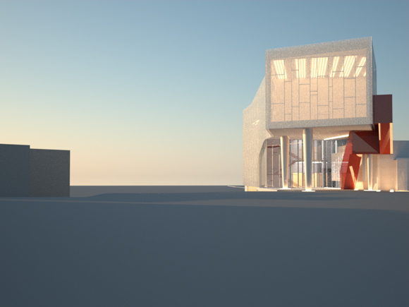 Hovedinngangen er lagt til et tydelig formet inngangsparti, som leder til et lyst og åpent trapperom med sentral plassering. Illustrasjon: arkitekten.