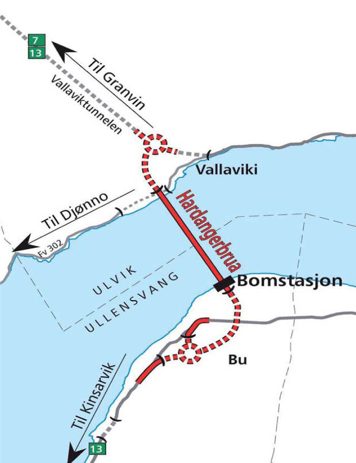 Kartskisse, Hardangerbrua. Kartskisse, Hardangerbrua.